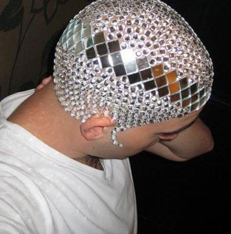 I wasn't mad until i noticed the bedazzled side burn. - Imgur Boy Fashion, Body Art, Funny Photos, Bald Head, Bald Heads, Shine Bright Like A Diamond, Disco Ball, Bad Hair, Hair Hair