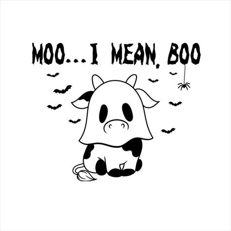 Moo... I mean Boo! Funny cow halloween pun design! 🐮 Humour, Cow Pumpkin Painting, Cow Pumpkin, Halloween Puns, Halloween Wallpaper Cute, Cow Drawing, Ghost Tattoo, 2022 Design, Cute Fall Wallpaper