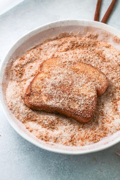 This Churro French Toast is one of my favorite gourmet French toast recipes. A breakfast Churro recipe that gives you soft and tender French toast that is dredged in a sweet cinnamon and sugar mixture. Drizzle over cream cheese glaze, and dive in fork first. French toast never tasted so good. #frenchtoast #churro #churrorecipe #breakfast #homemade #fromscratch #freezerfriendly Cinnamon Sugar French Toast Recipe, Gourmet French Toast, French Toast With Cream Cheese, Cinnamon Sugar French Toast, Toast With Cream Cheese, Churro French Toast, Cinnamon Sugar Toast, French Toast Recipe Cinnamon, Smokies Recipe