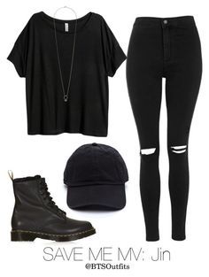 "Save Me MV: Jin" by btsoutfits ❤ liked on Polyvore featuring H&M and Topshop Teen Outfits, Mode Instagram, Mode Grunge, Girl School, Bts Inspired Outfits, Black Clothes, Practice Outfits, Mode Kpop, Black Clothing