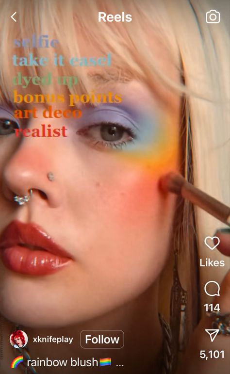 Fun Color Makeup, Soft Rainbow Makeup, Colorful 70s Makeup, Gen Z Party Aesthetic, Noah Kahan Concert Makeup, Subtle Rainbow Makeup, Rainbow Pastel Makeup, Eyeshadow Inspiration Colorful, Chappell Roan Inspired Makeup