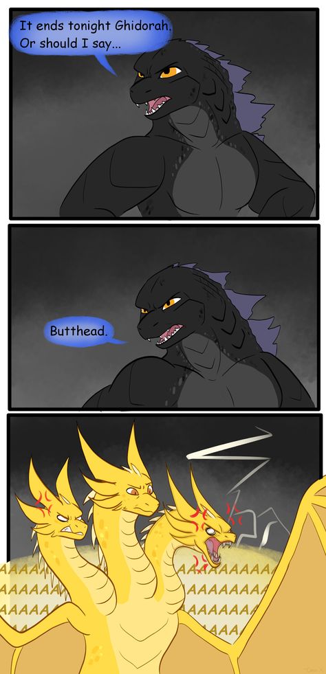 Kevin dislikes that | Godzilla | Know Your Meme King Ghidorah X Godzilla, King Ghidorah Fanart, King Ghidorah Art, Ghidorah Art, Godzilla Vs King Ghidorah, Monster Verse, King Ghidorah, Godzilla Funny, Godzilla Comics