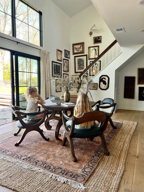 Layered Jute Rug Dining Room, Layered Rugs At Front Door, Rug On Top Of Rug Living Rooms, Layered Rugs Kitchen, Rugs On Top Of Rugs, Large Dining Room Rug, Jute Rug Under Rug, Layred Rugs, Layering Rugs Dining Room