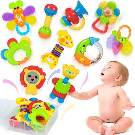 PRICES MAY VARY. 【10pcs Developmental Infant Toys Set】The baby rattle toys set includes a variety of interesting patterns, looking like animals, fruits, flowers, or musical instruments with bright colors. It will teach your 3+ month old baby about the shapes and colors effortlessly by playing with these baby essential toys. The learning toys will capture little ones' attention and encourage them to get moving. 【Superior Sensory and Musical Toys 】The boys girls toys are selected as the most suita Teething Toys For Babies, Infant Toys, 3 Month Old Baby, Interesting Patterns, Educational Baby Toys, Newborn Accessories, Girls Toys, Baby Toys Rattles, Baby Teething Toys