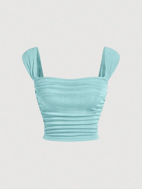 Blue Tops Aesthetic, Wide Straps Top, Shein Fits, Teal Shirt, Turquoise Top, Silver Mist, Pale Turquoise, Fashion Forecasting, Women Tank Tops