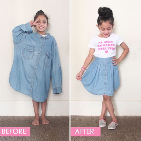 Diy Girls Clothes, Upcycled Kids Clothes, Skirt From Shirt, Diy Kids Clothes, Shirt To Skirt, Shirt Upcycle Diy, Clothing Tricks, Rock Tutorial, Library Lounge