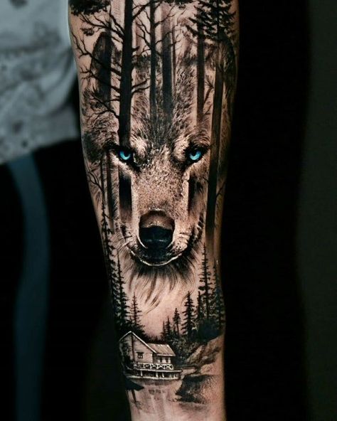 Wolf Sleeve Tattoo, Kurt Tattoo, Forest Tattoo Sleeve, Wolf Tattoo Forearm, Natur Tattoo Arm, Wilderness Tattoo, Wolf Sleeve, Geometric Wolf Tattoo, Animal Tattoos For Men