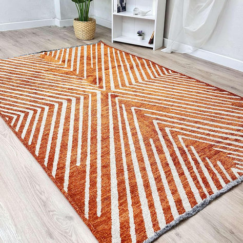 4x6 Geometric Burnt Orange Off White Washable Area Rugs for Living Room , click on amzn.to link Laundry Room Rugs, Vintage Dining Room, Carpet Cleaning Company, Rugs For Living Room, Cotton Area Rug, White Living Room, Kids Room Rug, Living Room Area Rugs, Orange Area Rug