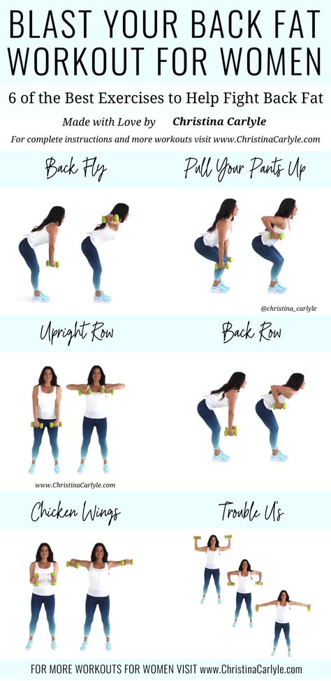 The best back Exercises with dumbbells for women that really work. Together these back exercises make a quick and easy Workout you can do at home or the gym. It's perfect for beginners and busy women that want to get rid of back fat. https://christinacarlyle.com/back-exercises-dumbbells-women/ Exercises With Dumbbells, Christina Carlyle, Good Back Workouts, Workout Man, Fitness Man, Back Fat Workout, Workout Bauch, At Home Workout Plan, Body Fitness