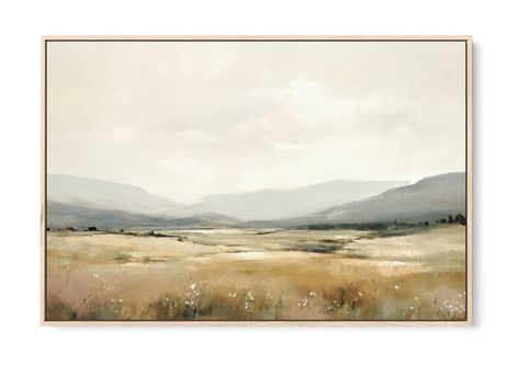 Muted Landscape Photography, Simple Painted Landscapes, Neutral Landscape Art, Bedroom Artwork Above Bed Wall Art, Calm Landscape Painting, Large Landscape Wall Art, Long Landscape Painting, Diy Bedroom Art Above Bed, Diy Abstract Landscape Painting