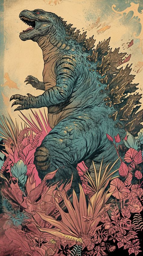 Step back in prehistoric times on your iPhone and Android with this vintage Godzilla roar wallpaper. It's a monstrous addition for fans of the iconic! 🔥🌿 Vintage Godzilla Poster, Godzilla Background, Godzilla Wallpaper Iphone, Pink Godzilla, Godzilla Cartoon, Vintage Godzilla, Vintage Lockscreen, Big Monsters, Godzilla Art