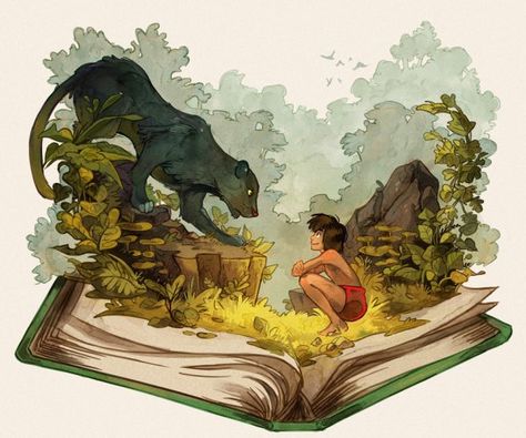The Jungle Book #fanart Mogli Jungle Book, Fan Art Disney, Jungle Book 2016, Gabriel Picolo, Illustration Art Nouveau, Disney Illustration, Animation Disney, Images Disney, The Jungle Book