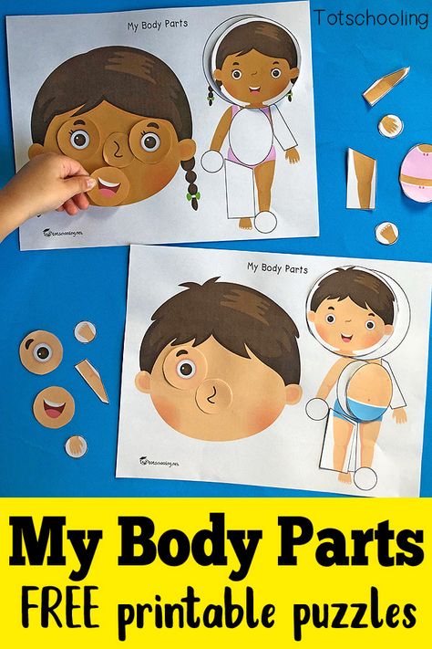 FREE printable activity for toddlers and preschoolers to identify body parts and place pieces where they go. Great anatomy activity that also helps to build vocabulary. My Body Parts, Preschool Assessment Forms, Body Parts Theme, Body Parts For Kids, Preposition Activities, Face Parts, Body Preschool, Body Parts Preschool, Free Printable Puzzles