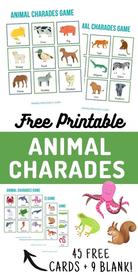 Animal Charades, Printable Animal Pictures, Charades For Kids, Animal Pictures For Kids, Charades Cards, Safari Game, Zoo Activities, Animal Activities For Kids, Toddler Pictures
