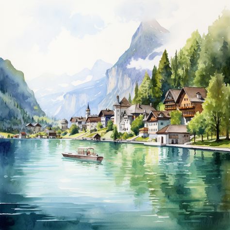 #Switzerland #IllustratedWatercolor #Sketch #ArtisticInterpretation #Realism #SwissCountryside #CharmingArchitecture #RuralLifestyle #VerdantGreenery #VibrantFlowers #MeanderingRiver #NaturalWaterResources #SwissAlps #SnowyPeaks #ClearBlueSky #BeautifulLandscapes #HarmoniousComposition #PersonalityDepiction #CharmOfPlace #ComfortingVisual #VisuallyPleasing #ArtisticJourney #RuralSwitzerland #SereneBeauty #ArtistsSkill Nature, Watercolor Switzerland, Mountain Inspiration, Switzerland Painting, Bullet Art, Rural Lifestyle, Magic Aesthetic, Clear Blue Sky, Water Resources