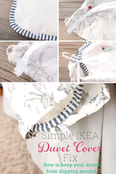 My IKEA duvet covers and inserts are always slipping around. This is such an easy diy duvet fix that requires a tiny bit of easy sewing and only $4! Perfection! #RealCoake #RealDIY #IKEA #IKEAHack #DIYCrafts #Duvet #Fix #sewing Duvet Hack, Ikea Duvet Cover, Diy Duvet, Ikea Duvet, Ikea Bed Hack, Duvet Cover Diy, Summer Sewing Projects, Twin Bedding, Ikea Bedroom