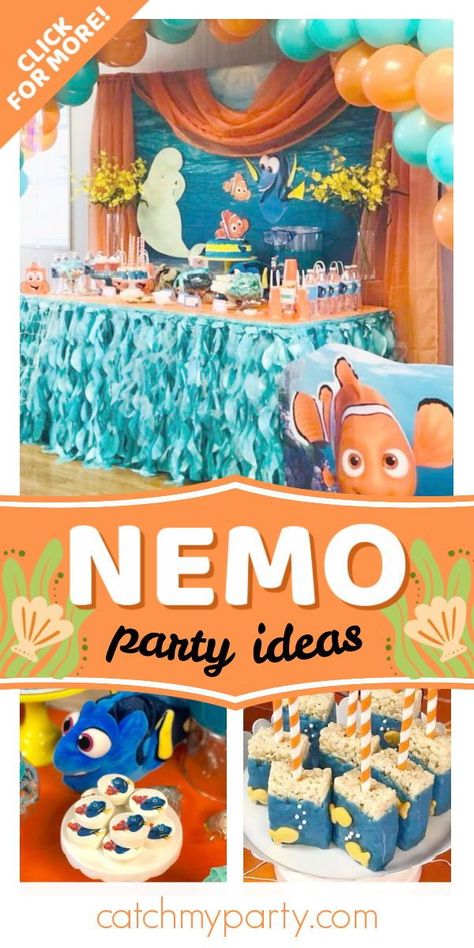 Nemo Birthday Food Ideas, Nemo Birthday Party Invitations, Finding Nemo Birthday Party Games, Finding Nemo Birthday Party Decorations, Finding Nemo Birthday Party Ideas Diy, Nemo Themed Birthday Party Decoration, Nemo 3rd Birthday Party, Diy Nemo Decorations, Nemo Birthday Party Food