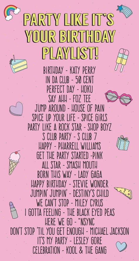 Party Like It's Your Birthday Playlist! | studiodiy.com:: Birthday Playlist, Goals Videos, Jewelry Videos, Party Playlist, Party Songs, Song Suggestions, Silvester Party, 18th Birthday Party, Birthday Party 21