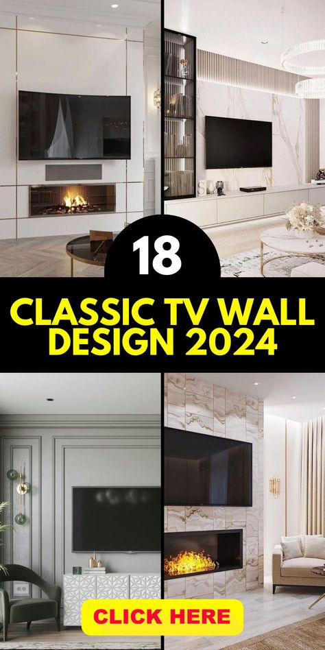 Add a touch of neo-classic elegance to your home with our classic TV wall design 2024. This design masterfully combines luxurious materials and a simple, clean style, creating a timeless and sophisticated look that is perfect for enhancing any living room. Tv Wall Design In Living Room, Modern Tv Room 2024, Tv Wall Design Luxury 2024, Luxury Tv Wall Design Living Room Tv, Elegant Tv Wall Design, Tv Wall Ideas Modern Luxury, Living Room Tv Wall Luxury Interior Design, Accent Walls In Living Room With Tv, Long Tv Wall