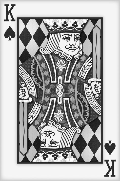 #Playing Card Wall Art #Playing Card Print Playing Cards Frame, King Card Tattoos For Men, King Playing Card Tattoo, King Card Design, King Card Tattoo, Black And White Playing Cards, Dnd Drawings, King Playing Card, King Of Hearts Card