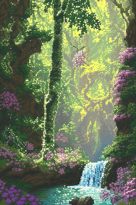 Nature, Pixel Core Wallpaper, Pixel Nature Art, Digital Pixel Art, Green Pixel Wallpaper, Cute Pixel Wallpaper, Pretty Pixel Art, Pixel Art Aesthetic Wallpaper, Garden Pixel Art