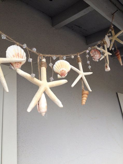 Wedding Outfits, Beachy Garland, Starfish Garland, Seashell Garland, Shell Garland, Driftwood Christmas Tree, Seashell Wedding, Seaside Cottage, Christmas Garland