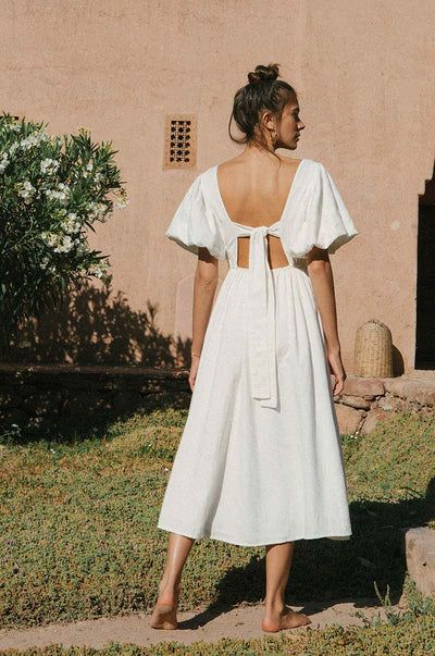 Short Linen White Dress, Midi Dress Blush, Midi Summer Dress With Sleeves, Couture, Fitted Cotton Dress, White Summer Dress With Sleeves, Evening Dress Casual, White Dress Garden Party, Tie In The Back Dress