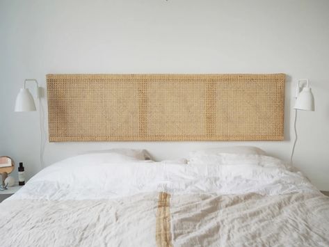 10 Clever IKEA Bed Hacks for More Style and Storage | Apartment Therapy Ikea Bed Hacks, Diy Cane Headboard, Simple Bed Design, Headboard Hack, Wooden Bed Designs, Bed Hacks, Beautiful Bed Designs, Ikea Bed Hack, Floating Headboard