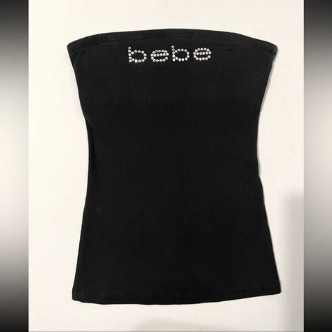 Y2K Bebe Swarovski Rhinestone Logo Ribbed Tube Top Womens 2000s Black Shirt Sz L Bebe Fashion Brand, Tube Top 2000s, Rhinestone Tube Top, Y2k Shirts Women, Black Y2k Clothes, Bebe Shirt 2000s Outfit, Bebe Shirt 2000s, Y2k Tops Png, Bebe Clothes 2000s