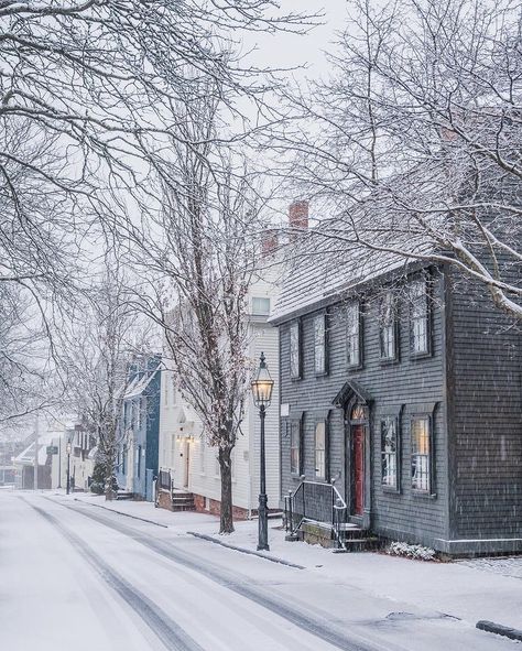 The streets of Newport, Rhode Island are magical when snow is falling! . . . 🏆 Photo of the day by @andrewj_brooks🏆 . . . Tag us or use #newenglandtraveljournal to share your photos . . . #explorenewengland #mynewengland #ignewengland #travel #newengland #ontheroad #newenglandlife #newenglandliving #photooftheday Natal, Bonito, Newport Rhode Island Winter, Rhode Island Winter, Providence College, Winter Christmas Scenes, Beautiful Winter Scenes, Snow House, New England States