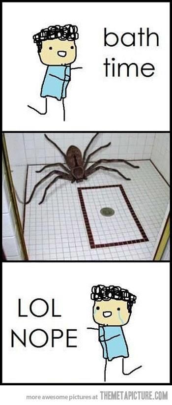 Bath Time! *Insert Huge Spider* Lol Nope! Humour, Stick Figure, Nope Spider, Bro Meme, Oh Hell No, Funny Stick Figures, 4 Panel Life, Rage Comics, Clean Humor