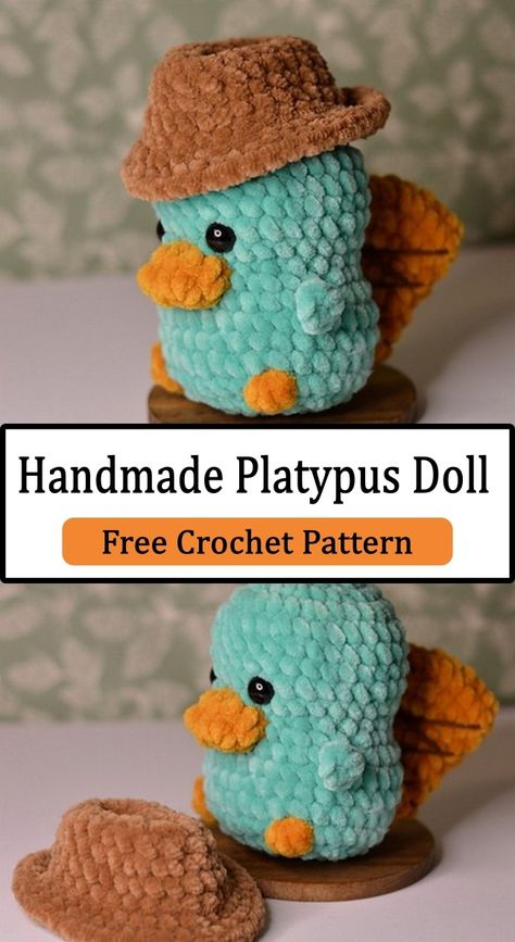 Crochet Platypus Amigurumi Crochet Pluto Pattern Free, Mini Platypus Crochet Pattern Free, Platypus Free Crochet Pattern, Learn How To Crochet Amigurumi, Platypus Amigurumi Free Pattern, Free Stuffy Crochet Patterns, Crochet Amigurumi Acrylic Yarn, Turtle Plushie Crochet, Free Platypus Crochet Pattern