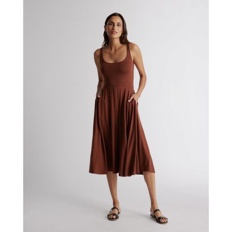 Quince Dresses, Tencel Dress, Elegant Branding, Brown Fits, Tencel Fabric, Scoop Neck Dress, Silk Slip Dress, Versatile Dresses, Pocket Dress