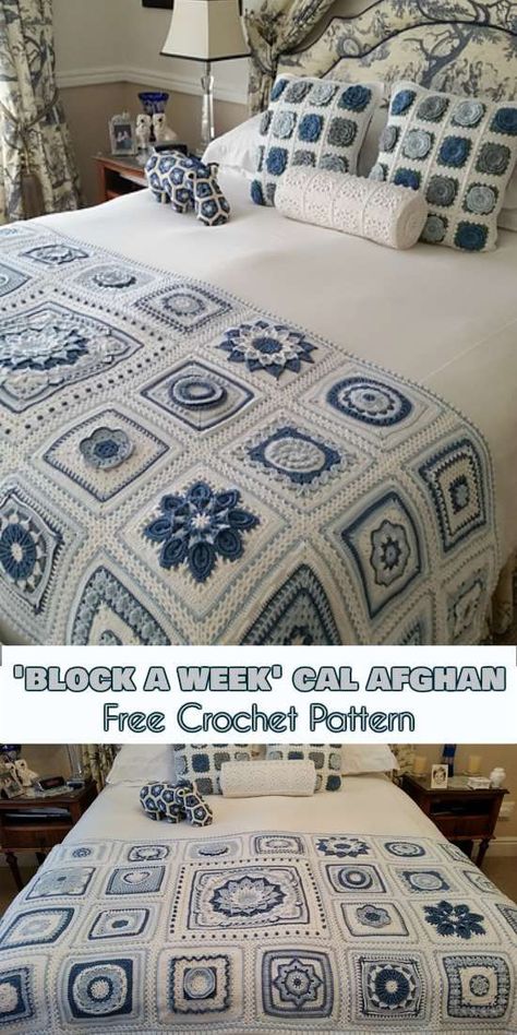 'Block a Week' CAL Afghan [Free Crochet Pattern] #crochet #lovecrochet #freepattern Motifs Afghans, Granny Square Häkelanleitung, Motifs Granny Square, Crochet Squares Afghan, Crochet Square Blanket, Confection Au Crochet, Crochet Bedspread Pattern, Crochet Blanket Designs, Crochet Simple