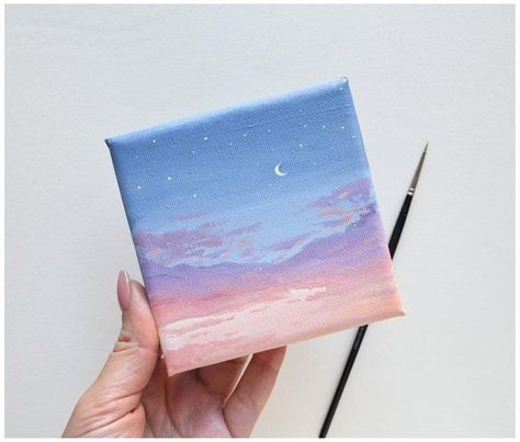 Dm @vizzy_vhee.art buy Mini Canvas Painting (4x4 inch) Art Mini Toile, Mini Tela, Mini Toile, Candy Clouds, Small Canvas Paintings, Easy Canvas Art, Simple Canvas Paintings, Cat Air, Canvas Painting Tutorials