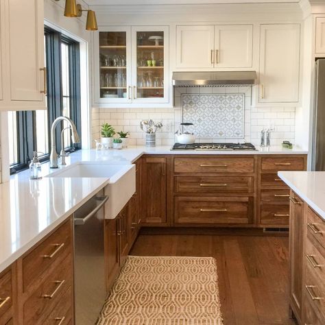 Kitchen Cabinets Finishes, Kitchen With Large Table, Cozy Timeless Kitchen, Raise Kitchen Cabinets To Ceiling Add Shelf, Dual Tone Cabinets Kitchen, Kitchen With 8ft Ceilings, Scandinavian Kitchen Dark Cabinets, Kitchen Remodel Boho Modern, Modern Traditional Kitchen Cabinets