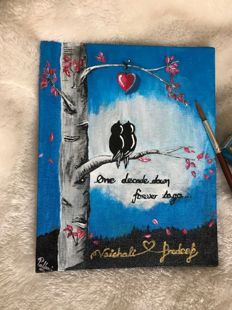 Acrylic painting on canvas Anniversary Ideas, Anniversary Canvas Painting, Hobbie Ideas, 17th Anniversary, 10th Anniversary Gifts, Name Canvas, Parents Anniversary, Cute Canvas Paintings, Cute Canvas