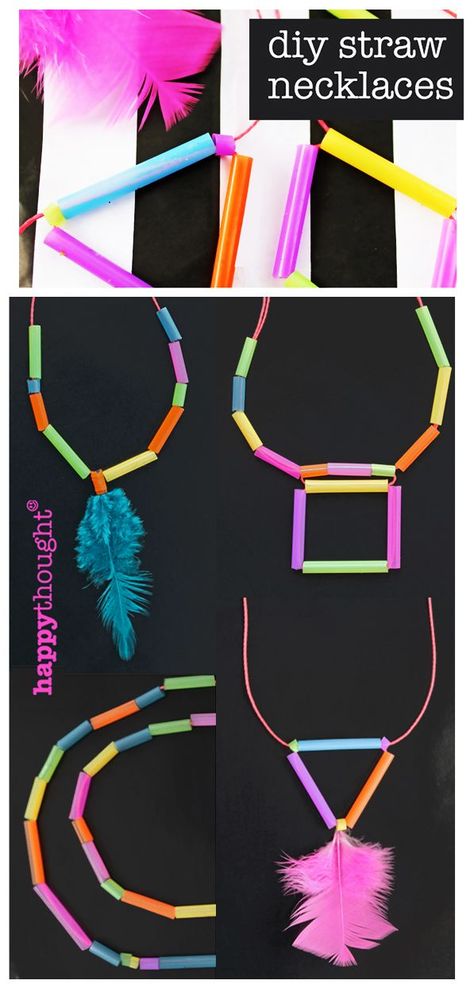 Make me! DIY geometric necklace made from neon-bright drinking straws! Step-by-step craft tutorial - fun rainy day, homeschool or classroom activity Crafts With Straws, Straws Crafts, Plastic Straw Crafts, Drinking Straw Crafts, 2024 Crafts, Dance Crafts, Straw Crafts, Craft Flower, Classroom Activity