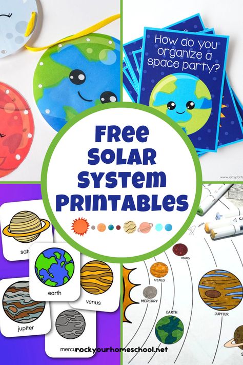 Four solar system printables like space lacing cards, outer space joke cards, solar system game, and solar system activities. Free Printables Space, Free Solar System Printables, Solar System Free Printables, Space Free Printables, Free Space Printables, Geography Preschool, Solar System Printables, Space Printables, Solar System Projects For Kids