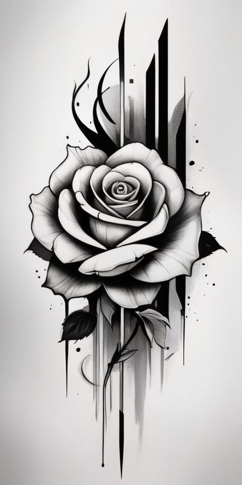 Rosa Tattoo Designs, Panda Tattoo Ideas, Roses Tattoo Design, Rose Tattoo With Name, Flowers Tattoo Design, Dark Roses Tattoo, Purple Flower Tattoos, Rose Tattoo Stencil, Feminine Skull Tattoos