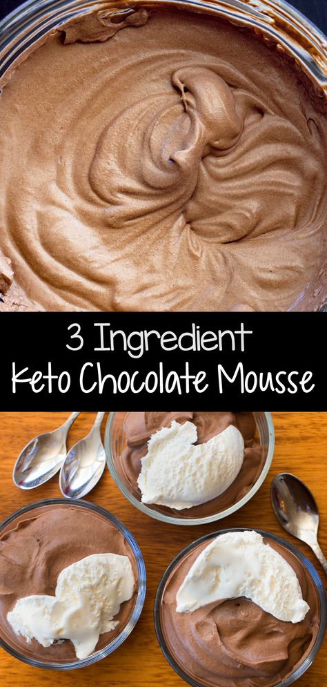 Creamy 3 Ingredient Keto Chocolate Mousse Recipe (sugar free, easy to make) Mousse Desserts, Chocolate Mousse Desserts, Keto Quiche, Keto Chocolate Mousse, Comidas Keto, Keto Desert Recipes, Postre Keto, Breakfast Low Carb, Desserts Keto