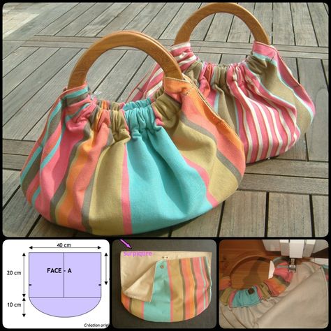 DIY of making your own gorgeous wooden handle bag. It could be used for a variety of purposes, such as a carryall for small items or as a summer bag. Dompet Koin Diy, Tas Denim, Wooden Handle Bag, Corak Menjahit, Sac Diy, Diy Bag Designs, Diy Bags Patterns, Diy Bags Purses, Trendy Sewing