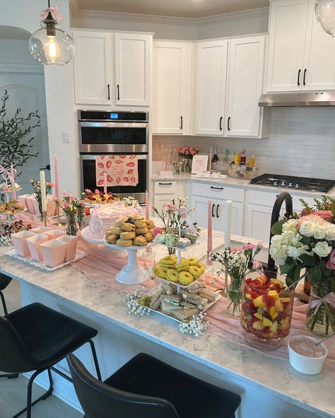 had the sweetest bridal shower brunch over the weekend 👰🏻‍♀️💐💍🎀🥂🍾 my mom and aunt really helped bring my Pinterest board to life and it turned out so beautifully! I linked everything over on my Bridal Shower highlight💞 Coffee cart: @lunaespressocart Cake: @bellaabakesss Dress: @lpa Bow heels: @jewelbadgleymischka Bride sweats: @sixstories #2024bride #bridalshowerideas #coquette #bridalshower #bridevibes #bridalinspiration #bridalshowerfun #bridegoals #bridalshowertheme #bridalstyle #bri... Pajama Bridal Shower Party, Bridal Brunch Decorations Table, Bridal Suite Snacks, Bridal Shower Sleepover, Ideas For Bridal Shower Theme, Bridesmaids Proposal Brunch, Bach Party Food, Bridal Proposal Brunch, Bridesmaid Brunch Ideas