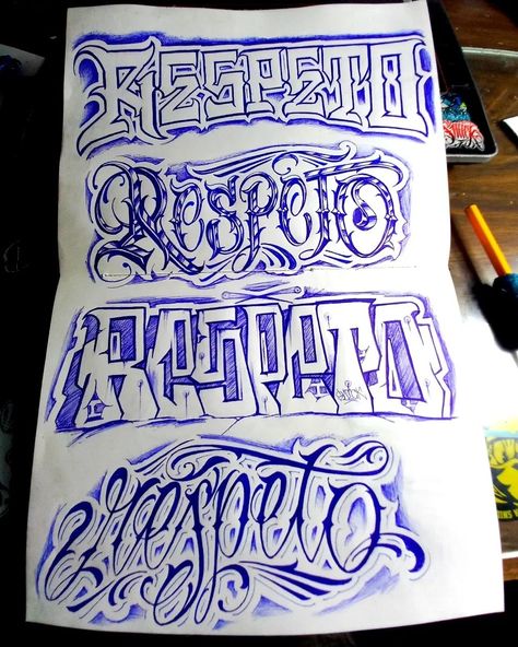 Da Sniick on Instagram: “Respeto 🙏🏼🔥 . . #DaSniick #blockletters #ilustracion #tattodesign #letteringtattoo #lettering #flare #tagg #ballpoint #lettering #letters…” Aztec Lettering Fonts, Cholo Lettering Alphabet, Cholo Lettering, Lettering Cholo, Graffiti Letter M, Abc Lettering, Graffiti Letters Styles, Street Letters, Cholo Tattoo