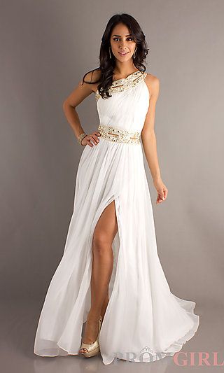 Beautiful White and Gold Open Leg One-Shouldered Grecian Style Dress Dress Prom, Grecian Gown, Gown For Prom, Prom Dress 2014, 파티 드레스, A Line Evening Dress, White Prom Dress, Goddess Dress, 2014 Dresses