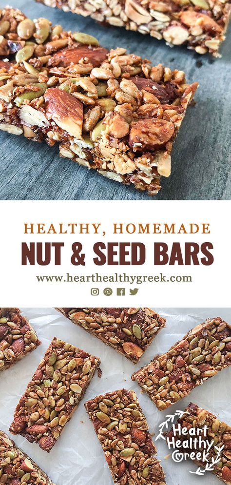 Nut And Seed Bars, Seed Bars Recipe, Bars Recipes Healthy, Heart Healthy Desserts, Heart Healthy Snacks, Healthy Snack Bars, Seed Bars, Healthy Granola Bars, Pumpkin Seed Recipes