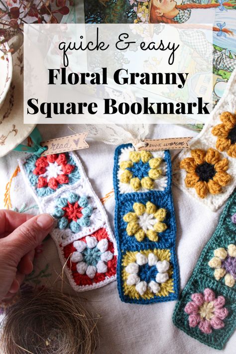 Floral Granny Square Bookmark - Elise Rose Crochet Granny Square Book Cover, Granny Square Bookmark, Floral Granny Square, Blocking Mats, Granny Square Tutorial, Rose Crochet, Holiday Patterns, Granny Squares Pattern, Square Patterns