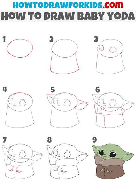 Yoda Drawing, Disney Drawing Tutorial, Step By Step Sketches, Easy Disney Drawings, Drawing Lessons For Kids, Hur Man Målar, Drawing Tutorials For Kids, Stitch Drawing, Baby Drawing