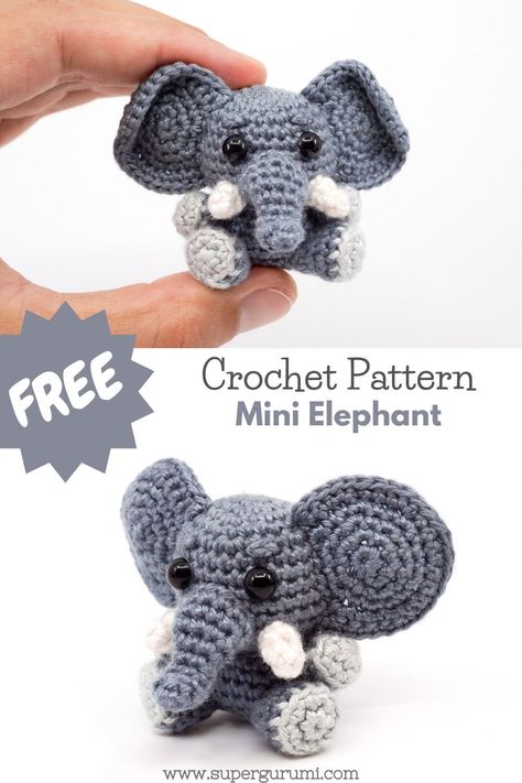 Amigurumi Patterns, Crocheted Elephant, Elephant Crochet Pattern, Elephant Crochet, Tiny Elephant, Free Crochet Pattern, Free Crochet, Crochet Pattern, Elephant