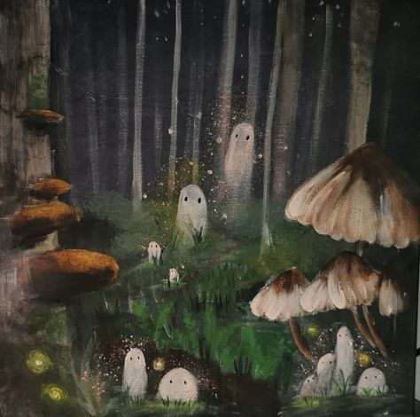 #ghost #ghosts #forest #woods #painting #paint #surrealism #art #mushroom #misty #magical Instagram: 13_con Art And Illustration, Illustration Kunst, Arte Peculiar, Seni Vintage, Seni Cat Air, Lukisan Cat Air, Fairytale Art, Wow Art, Ethereal Art